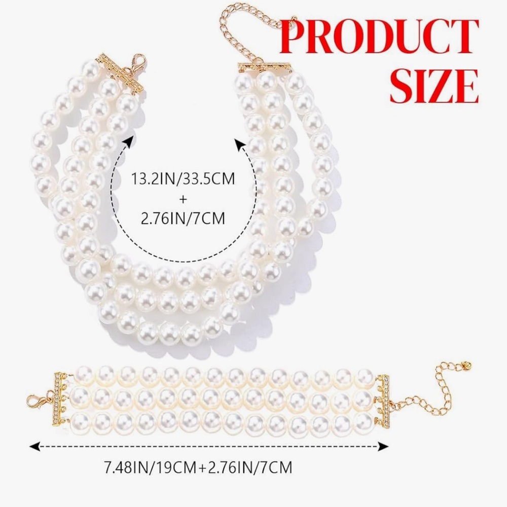 Pearl choker & bracelet set adjustable layered necklace 💛 - Picture 7 of 7